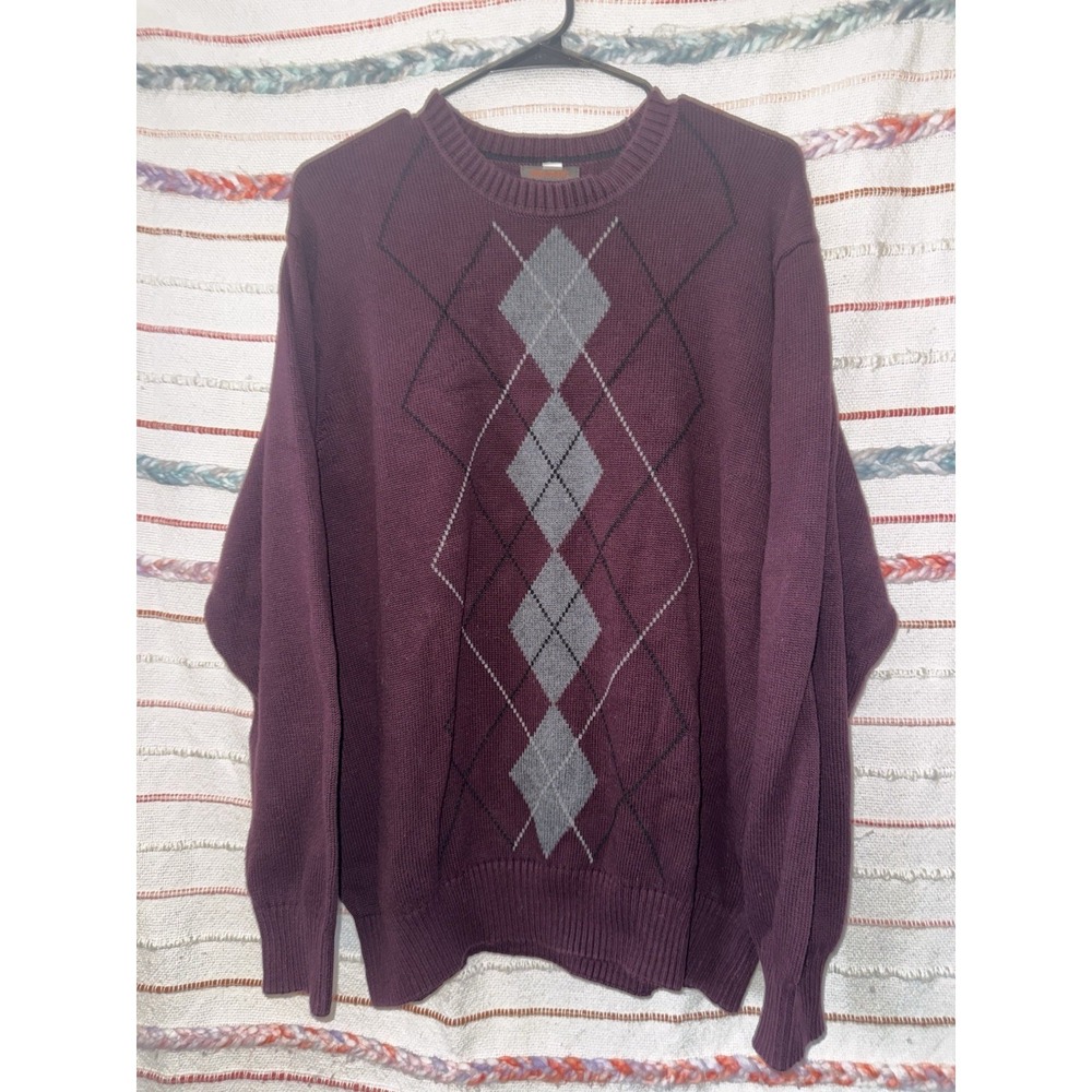 Men's DOCKERS Burgundy/Gray Crewneck‎ Sweater Size XL - Y2K - 90's